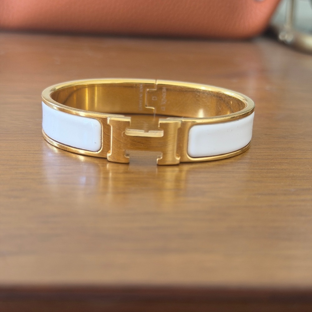 Hermès H Click bracelet in white and gold